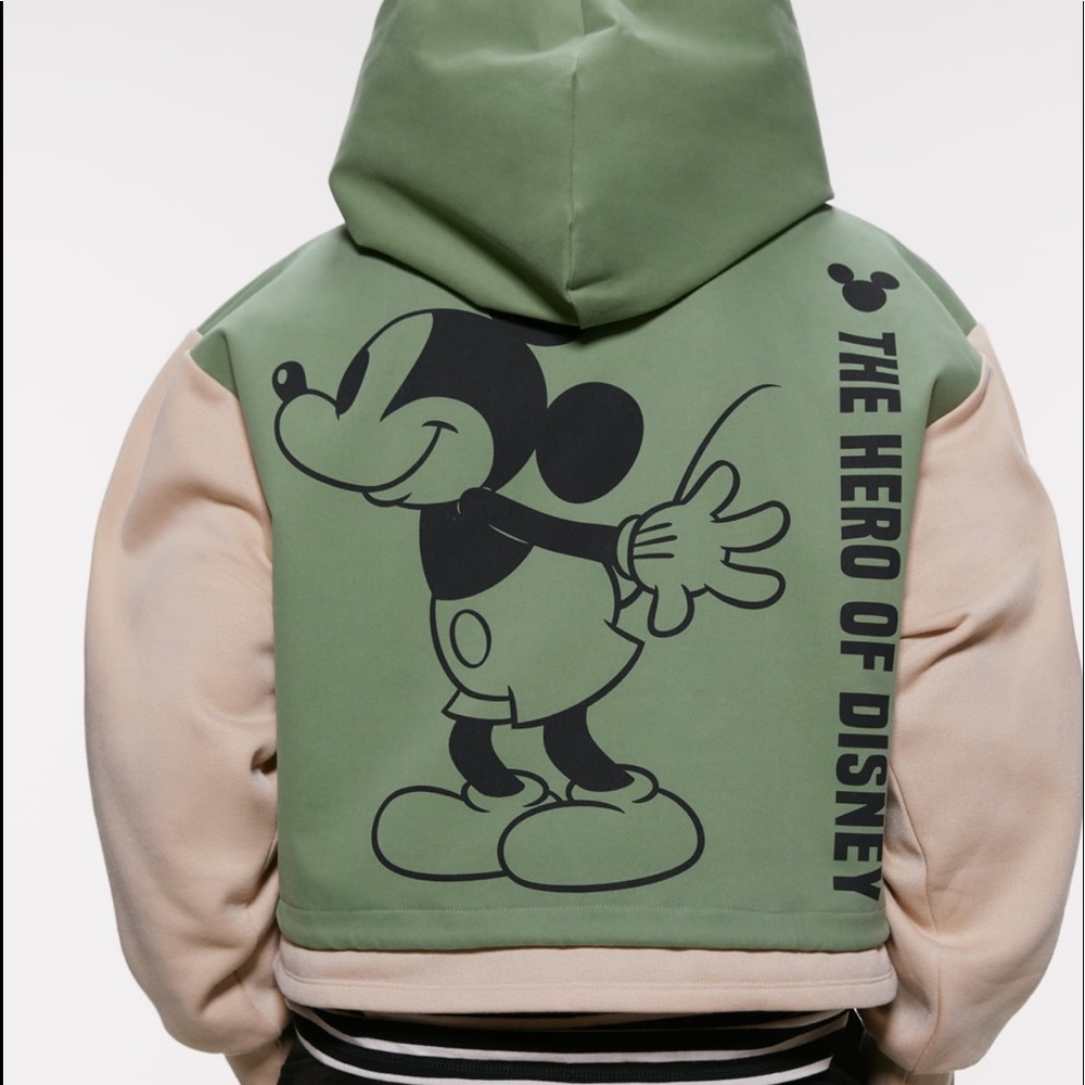 Zara Green and Beige Mickey Graphic Hoodie
